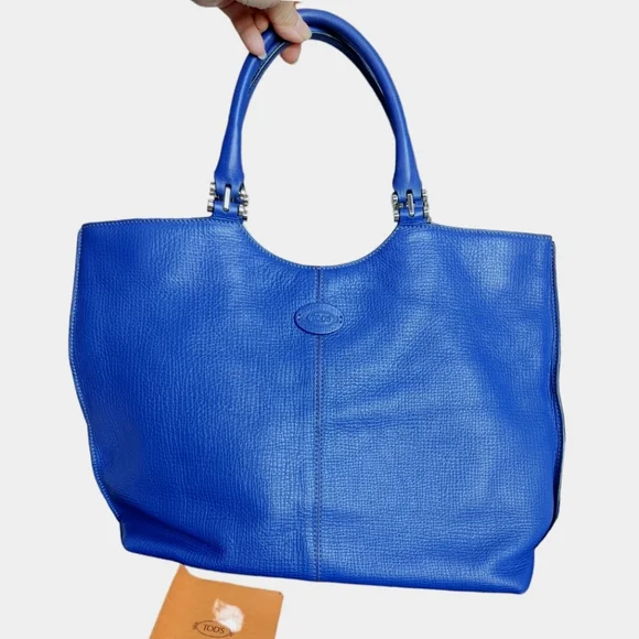 TOD'S Cobalt Blue Leather Shoulder Tote Bag - Picture 16 of 16